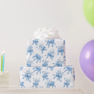 Papel De Regalo Cintas Azules y Lazos Toile Coquette Patrón