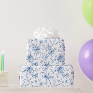 Papel De Regalo Cintas Azules y Lazos Toile Coquette Patrón