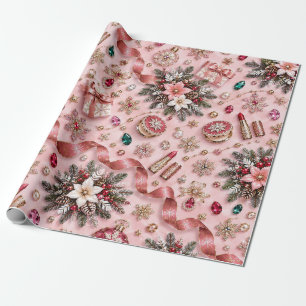 Papel De Regalo Cintas de joyas de Navidad de color burgundy rosa