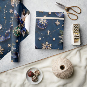 Papel De Regalo Cintas de Navidad de azul zafiro elegantes