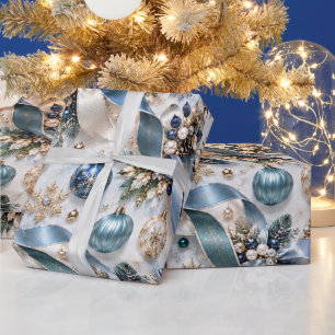 Papel De Regalo Cintas de Navidad de Champán Azul Zafiro