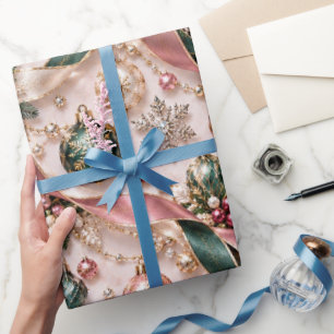 Papel De Regalo Cintas de Navidad de color rosa verde sonrosado