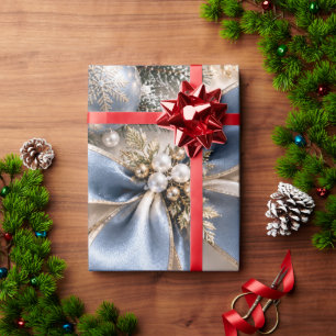 Papel De Regalo Cintas de Navidad de lujo de color azul hielo y do