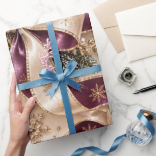Papel De Regalo Cintas de Navidad de oro ciruela de lujo