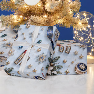 Papel De Regalo Cintas de Navidad de zafiro azul hielo elegantes