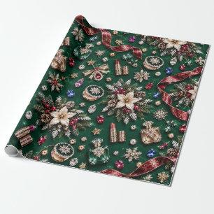 Papel De Regalo Cintas de Navidad esmeralda de lujo