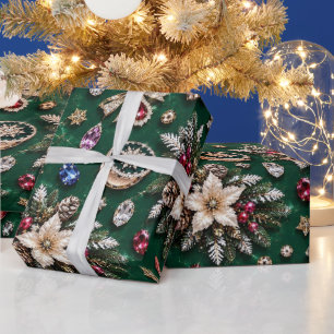 Papel De Regalo Cintas de Navidad esmeralda de lujo