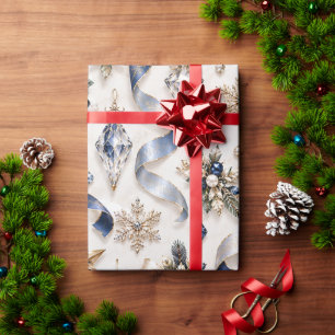 Papel De Regalo Cintas de Ribetes de Invierno Azul Zafiro
