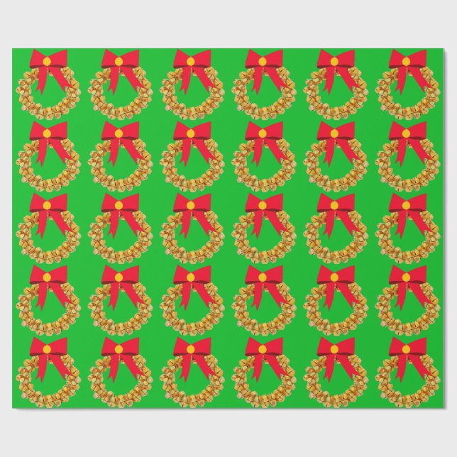 Papel De Regalo Cinturones de jingle dorado Wreath Green WrapPaper (Superficie plana)