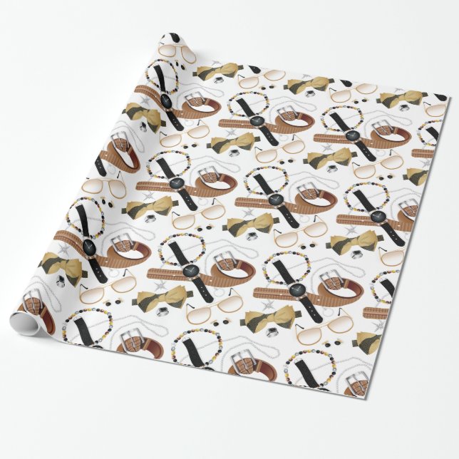 Papel De Regalo Cinturones Ties Moda de los hombres joyeros (Desenrollado)