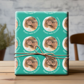 Papel De Regalo Circle One Photo con Birthday Greeting Emerald
