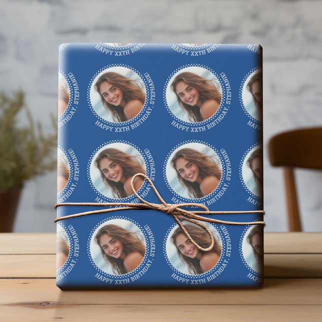 Papel De Regalo Circle One Photo con el saludo de cumpleaños - Azu (Custom Birthday Wrapping Paper with Photo)