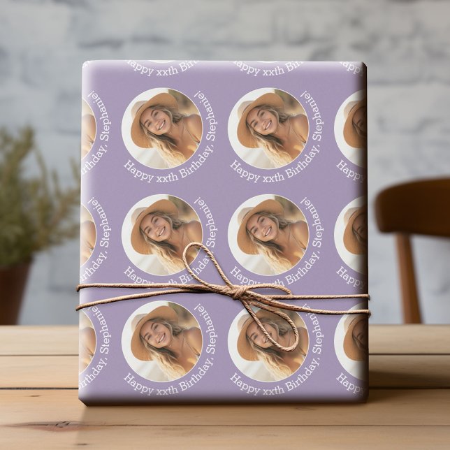 Papel De Regalo Circle One Photo con el saludo de cumpleaños - Lil (Custom Birthday Wrapping Paper with Photo)