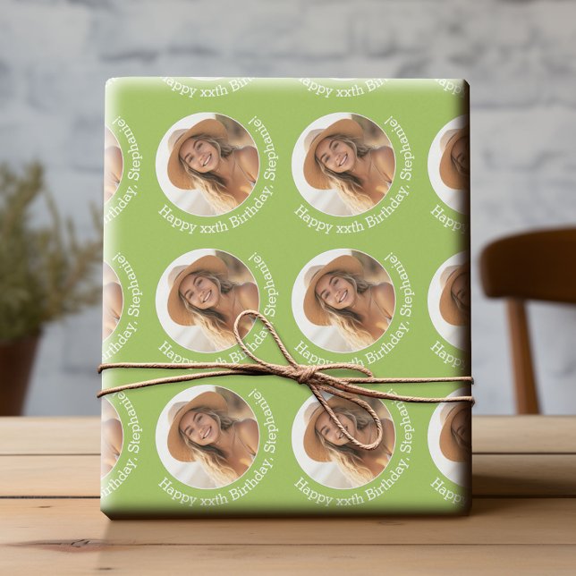 Papel De Regalo Circle One Photo con el saludo de cumpleaños - Ver (Custom Birthday Wrapping Paper with Photo)
