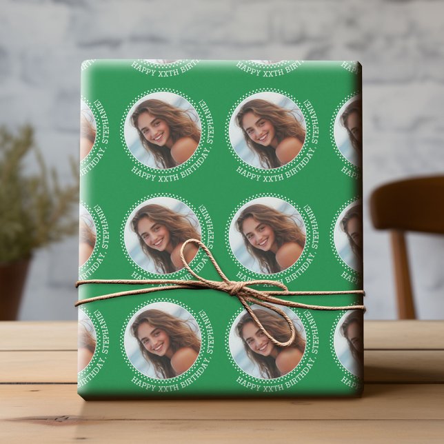Papel De Regalo Circle One Photo con el saludo de cumpleaños - Ver (Custom Birthday Wrapping Paper with Photo)