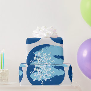 Papel De Regalo Círculo abstracto de copo de nieve azul helado de