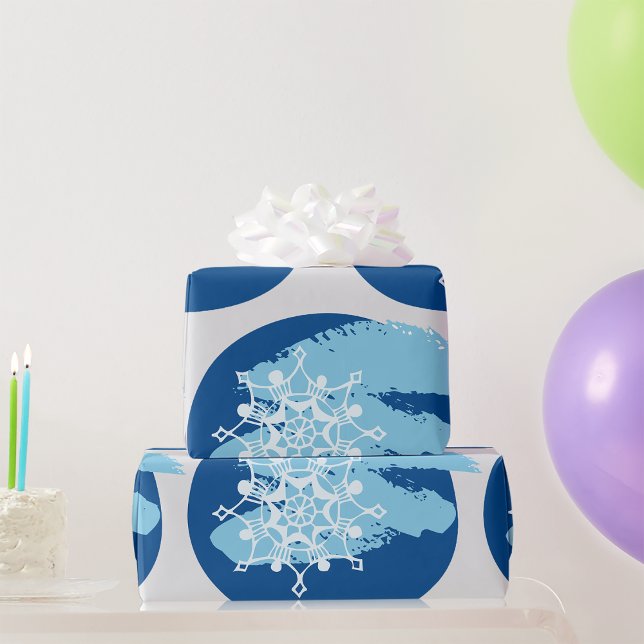 Papel De Regalo Círculo abstracto de copo de nieve azul helado de  (Subido por el creador)