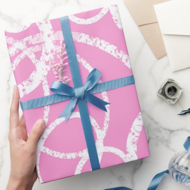 Papel De Regalo Círculo ovalado moderno blanco rosado (Subido por el creador)