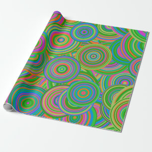 Papel De Regalo Círculos abstractos de moda retro, verde y rojo-na