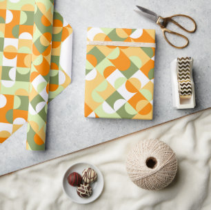 Papel De Regalo Círculos Arte Patrón Brillante Verde Naranja Solea