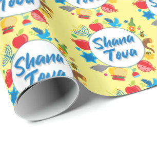 Papel De Regalo Círculos de la Shana Tova - amarillo pastel