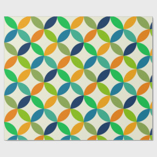 Papel De Regalo Círculos de mediados de siglo en azul, verde y nar