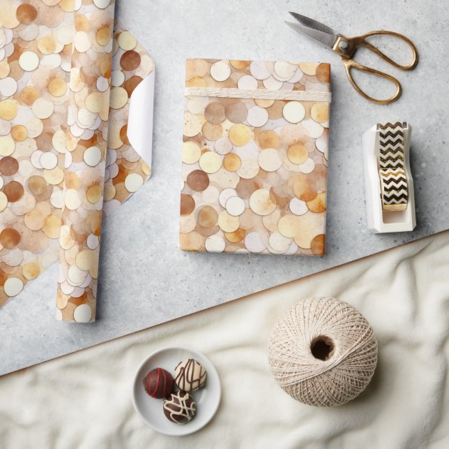 Papel De Regalo Círculos de Moneda Marrón Crema Dorada (Artesanía)