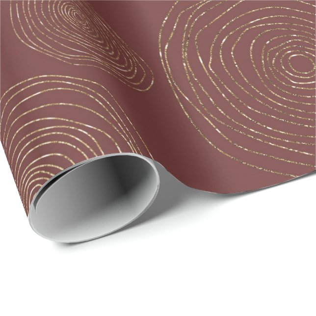 Papel De Regalo Círculos dorados de espiral funcky Burgundy Maroon (Esquina del rollo)