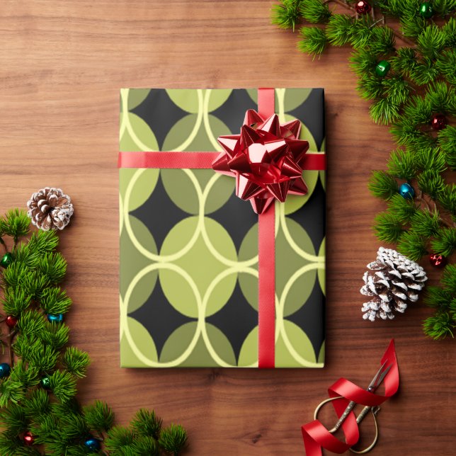 Papel De Regalo Círculos en círculos - Verde y Amarillo (Regalo de vacaciones)