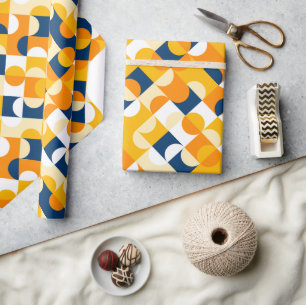 Papel De Regalo Círculos Patrón Artístico Azul Oscuro Amarillo Sol