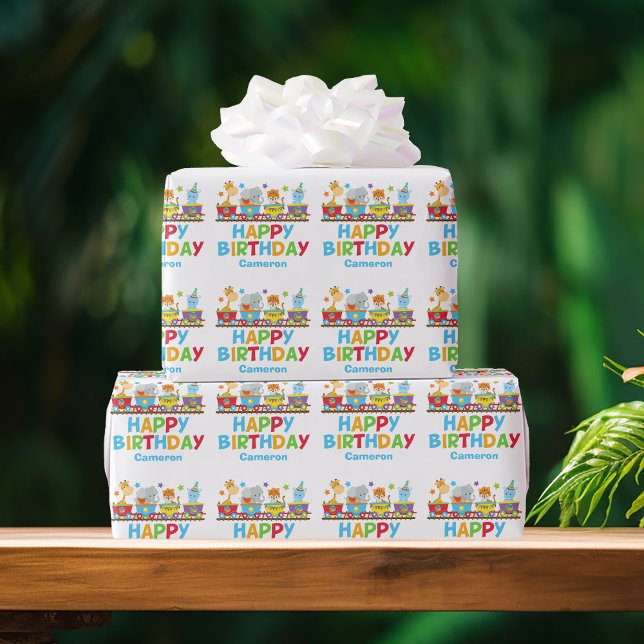Papel De Regalo Circus Animal Train Cute Niños Personalizados Cump (Subido por el creador)