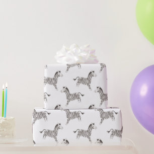 Papel De Regalo Circus Animals, cebra negra y blanca, blanco