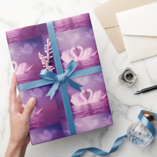 Papel De Regalo Cisne amorosa de rosa morado del corazón personali