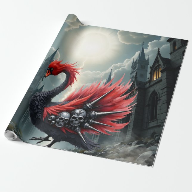 Papel De Regalo Cisne Catedral Carmesí. (Desenrollado)