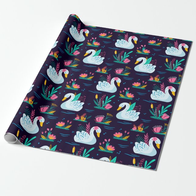 Papel De Regalo Cisne decorativo (Desenrollado)