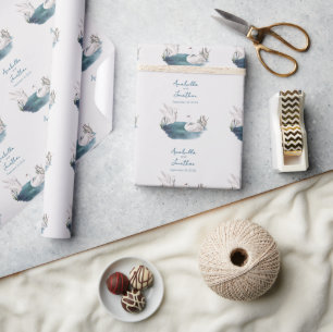 Papel De Regalo Cisnes al aguarela y fecha de boda