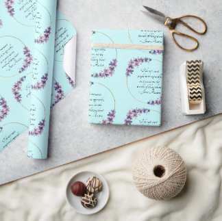 Papel De Regalo Cita de Jane Austen con marco dorado y floral púrp