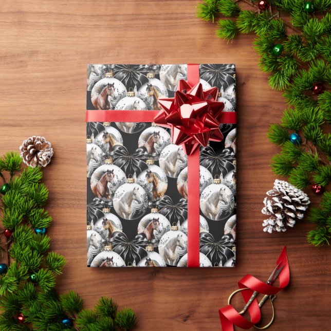 Papel De Regalo Cita de Navidades negros y dorados de caballos (Regalo de vacaciones)