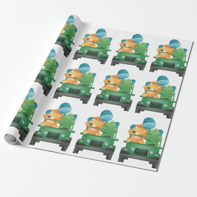 Papel De Regalo Cita Dinosaurios Safari Vehículo Jungle Baby Showe (Desenrollado)