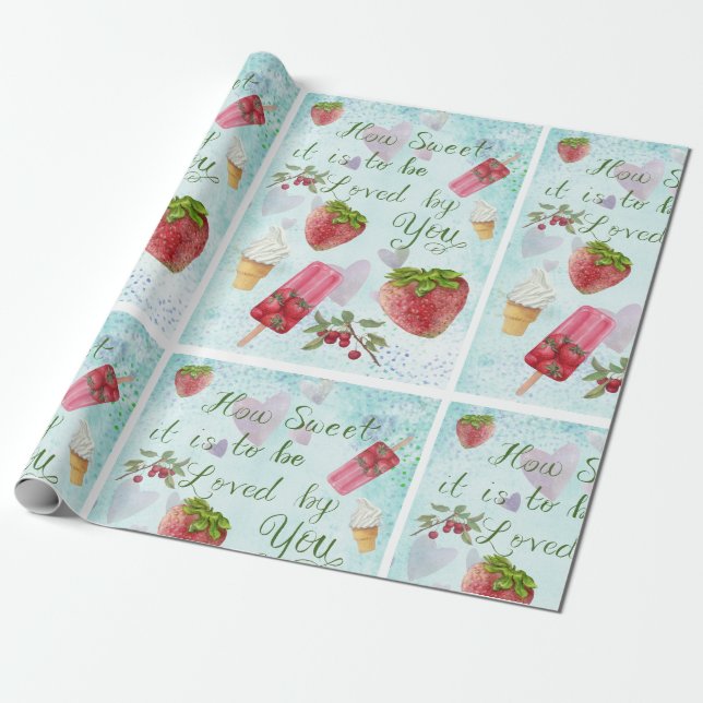 Papel De Regalo Cita Dulce De San Valentín Helado De Fresa (Desenrollado)
