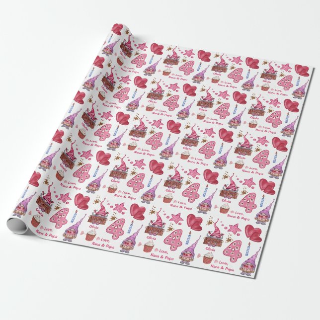 Papel De Regalo Cita Gnome de Girona Rosa de Cuatro Años (Desenrollado)