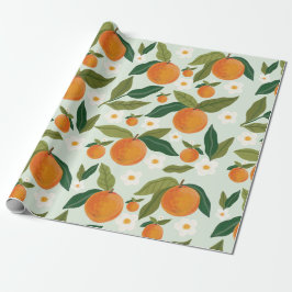 Papel De Regalo Cítrico de flores naranja