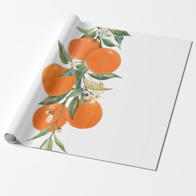 Papel De Regalo Cítricos acuarelas frutos naranja limón (Desenrollado)