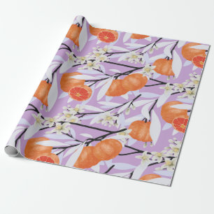 Papel De Regalo Cítricos de mandarina de ramas de floral de lino