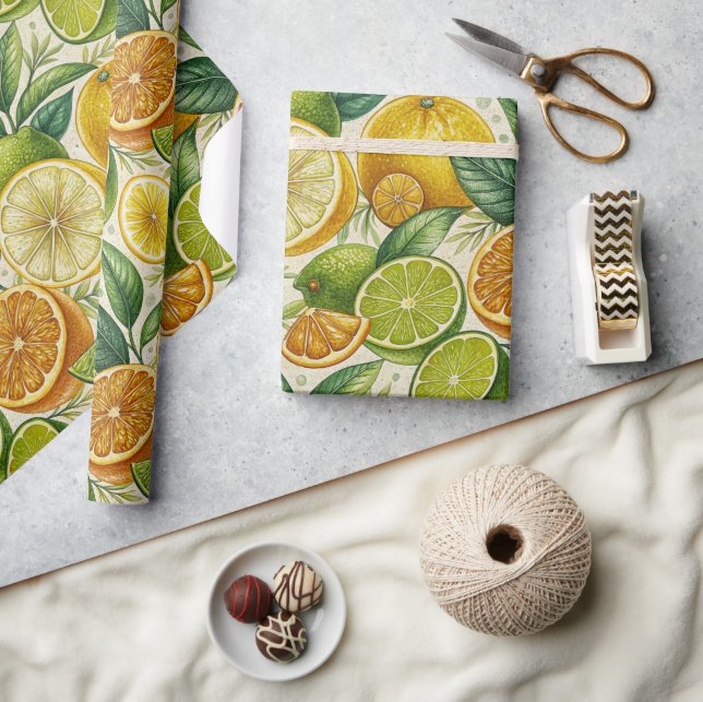 Papel De Regalo Citrus Fruit Medley Summer Gift Wrap (Artesanía)