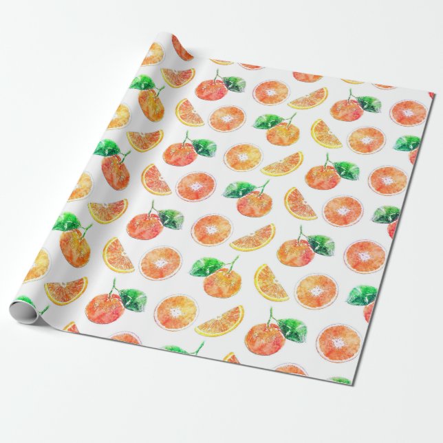 Papel De Regalo Citrus Naranja Frutos acuarela pintura blanco Arte (Desenrollado)