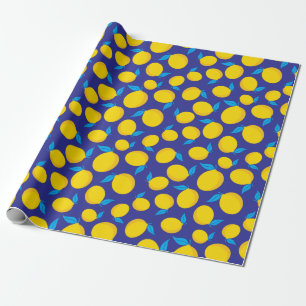 Papel De Regalo Citrus Summer Lemons Dark Blue Seamless Birday