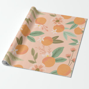 Papel De Regalo Citrus tropical rosa floral