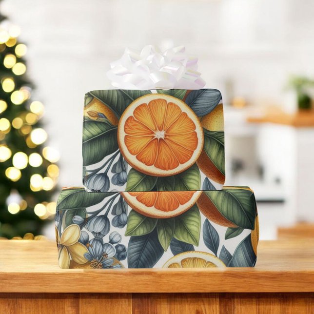 Papel De Regalo Citrus Watercolor Naranja Fruta Verano Botánico (Subido por el creador)
