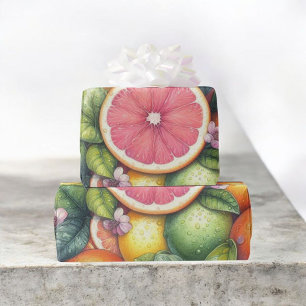 Papel De Regalo Citrus Watercolor Naranja Fruta Verano Botánico